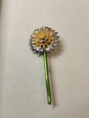 Gold and Silver Daisy Stem Brooch with Green Enamel Stem